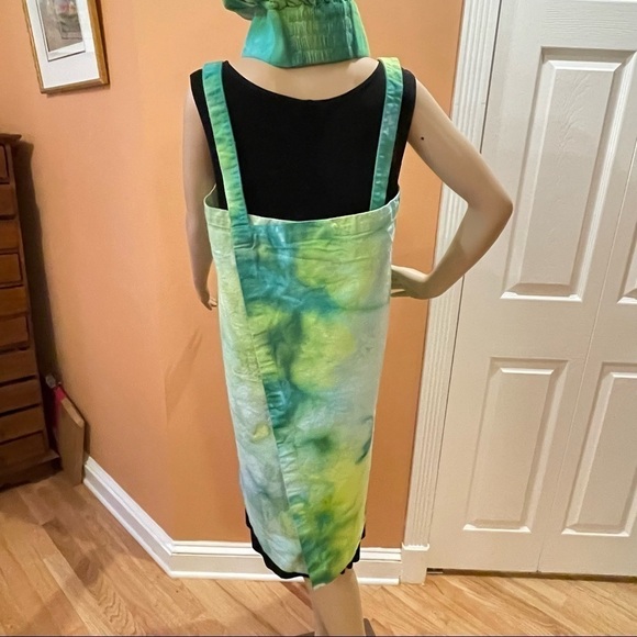 Tie Dye large Japanese wrap around apron with matching toque chef's hat green - Picture 7 of 7